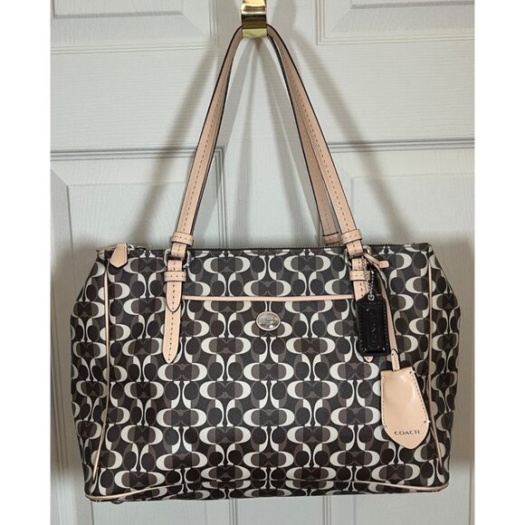 Coach Peyton Dream Signature Tote Bag - Brown & Beige With Pink Trim - Spacious - Picture 1 of 15